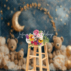 Lofaris Blue Moon Night Stars Teddy Bear Cake Smash Backdrop