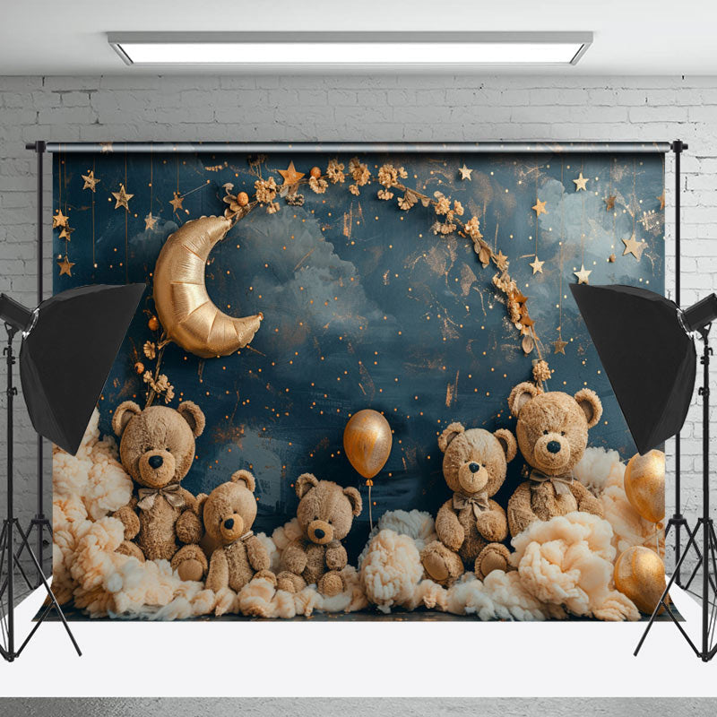 Lofaris Blue Moon Night Stars Teddy Bear Cake Smash Backdrop