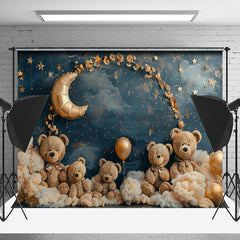 Lofaris Blue Moon Night Stars Teddy Bear Cake Smash Backdrop