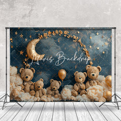 Lofaris Blue Moon Night Stars Teddy Bear Cake Smash Backdrop