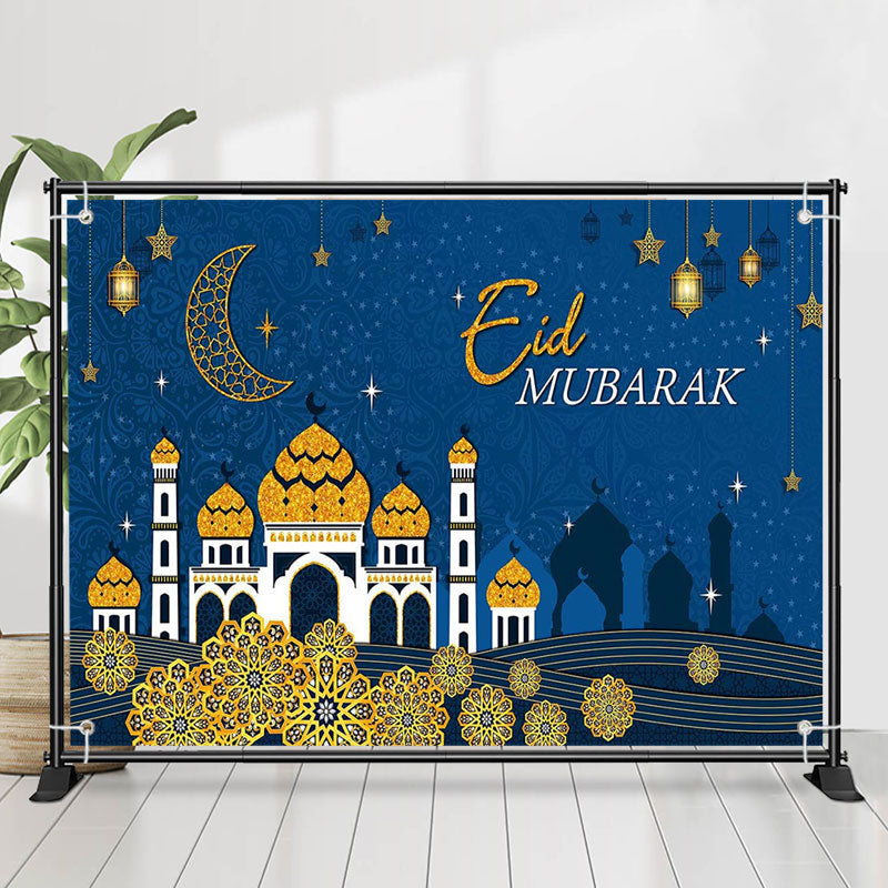 Lofaris Blue Night Cultural Palace Flower Eid Mubarak Backdrop