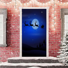 Lofaris Blue Night Santa Claus Elk Christmas Door Cover