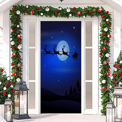 Lofaris Blue Night Santa Claus Elk Christmas Door Cover