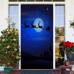 Lofaris Blue Night Santa Claus Elk Christmas Door Cover