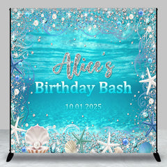 Lofaris Blue Ocean Shell Pearl Custom Name Birthday Backdrop