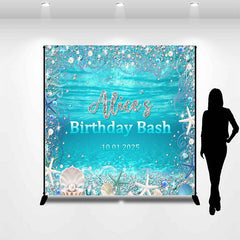 Lofaris Blue Ocean Shell Pearl Custom Name Birthday Backdrop