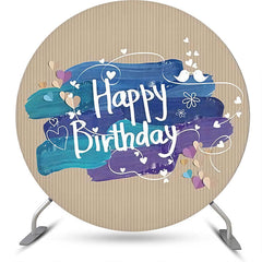 Lofaris Blue Oil Paint Brown Stripe Round Birthday Backdrop