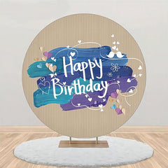 Lofaris Blue Oil Paint Brown Stripe Round Birthday Backdrop