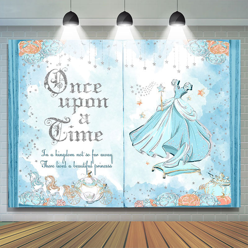 Lofaris Blue Opening Book Cinderella Girl Birthday Backdrop