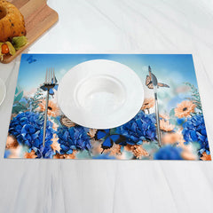 Lofaris Blue Orange Flowers Butterfly Set Of 4 Placemats