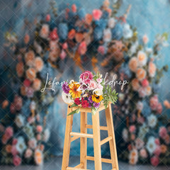 Lofaris Blue Orange Wall Spring Floral Cake Smash Backdrop