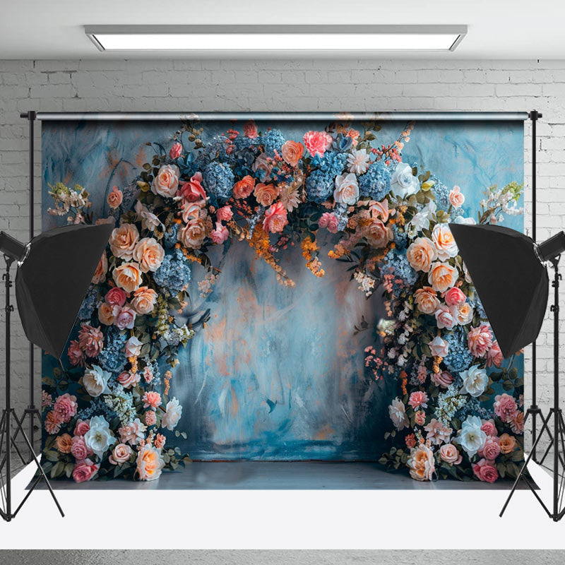 Lofaris Blue Orange Wall Spring Floral Cake Smash Backdrop