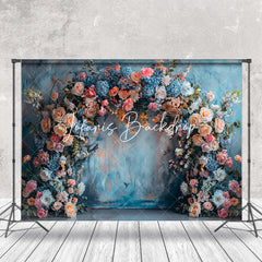 Lofaris Blue Orange Wall Spring Floral Cake Smash Backdrop