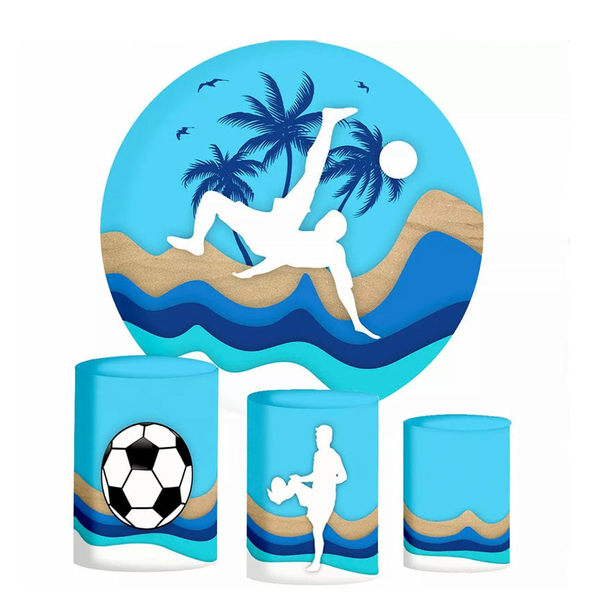 Lofaris Blue Palm Tree Football Birthday Round Backdrop Kit