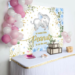 Lofaris Blue Peanut Floral Baby Shower Backdrop for Boy