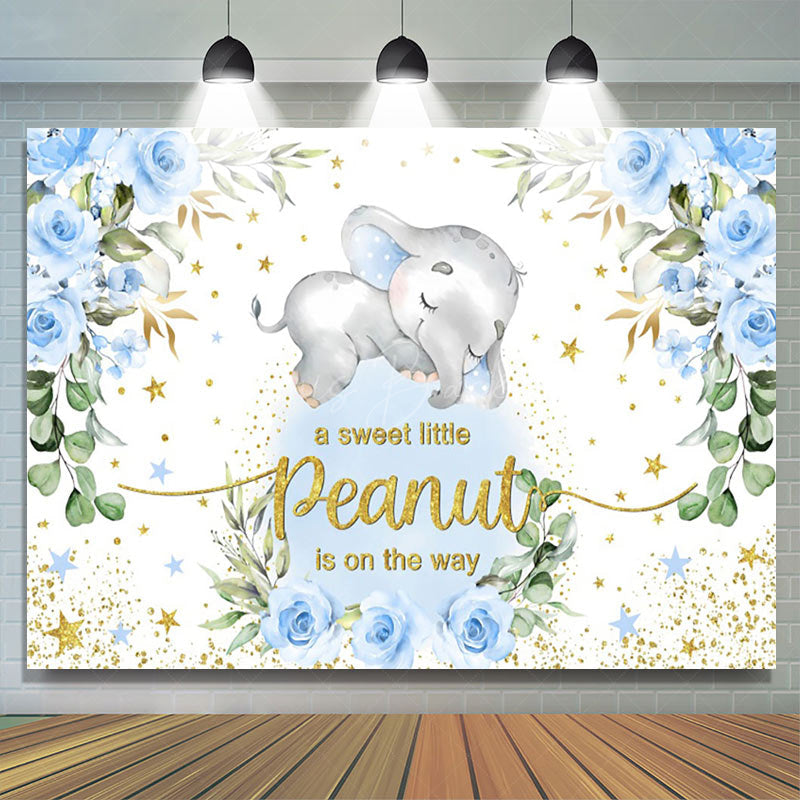 Lofaris Blue Peanut Floral Baby Shower Backdrop for Boy