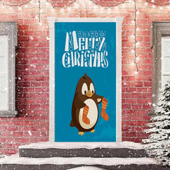 Lofaris Blue Penguin Stockings Merry Christmas Door Cover