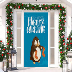 Lofaris Blue Penguin Stockings Merry Christmas Door Cover