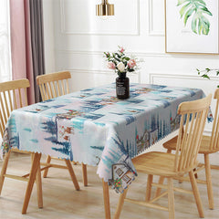 Lofaris Blue Pine Tree Reindeer Christmas House Tablecloth