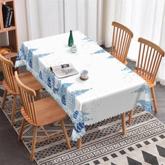 Lofaris Blue Pine Trees Boho White Kitchen Tablecloth For Decor