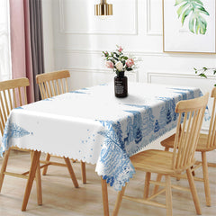 Lofaris Blue Pine Trees Boho White Kitchen Tablecloth For Decor