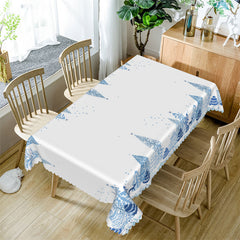 Lofaris Blue Pine Trees Boho White Kitchen Tablecloth For Decor