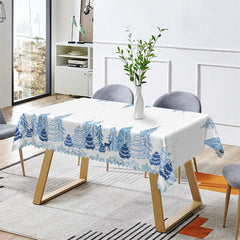 Lofaris Blue Pine Trees Boho White Kitchen Tablecloth For Decor