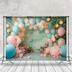 Lofaris Blue Pink Balloon Butterfly Light Cake Smash Backdrop