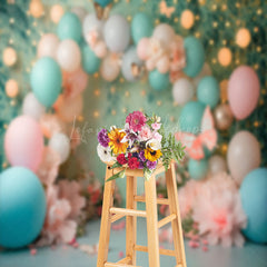 Lofaris Blue Pink Balloon Butterfly Light Cake Smash Backdrop