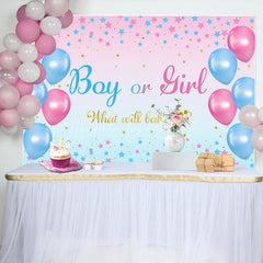 Lofaris Blue Pink Balloon Star Boho Gender Reveal Backdrop