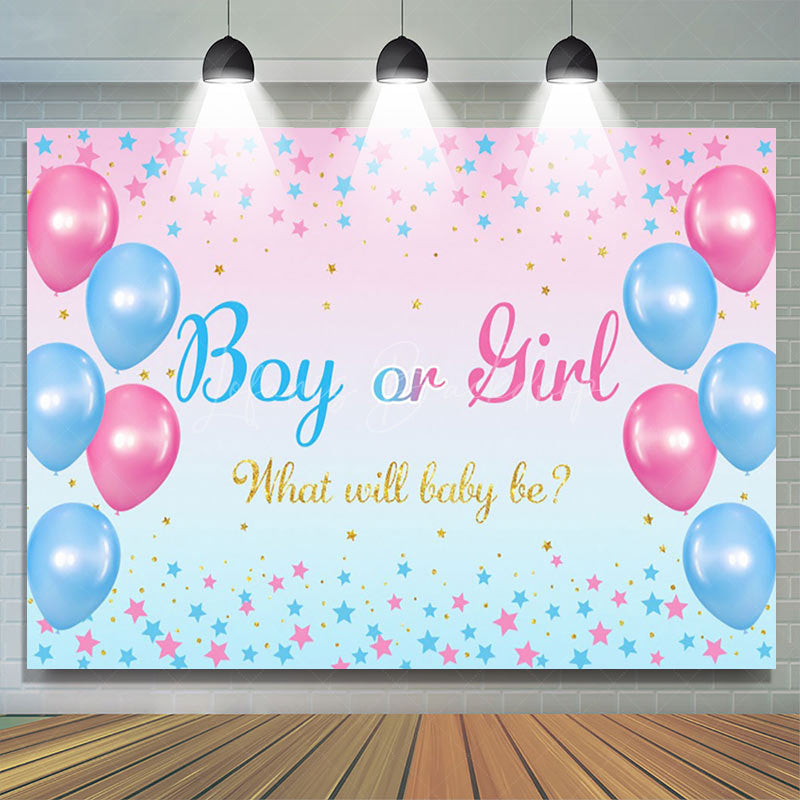 Lofaris Blue Pink Balloon Star Boho Gender Reveal Backdrop