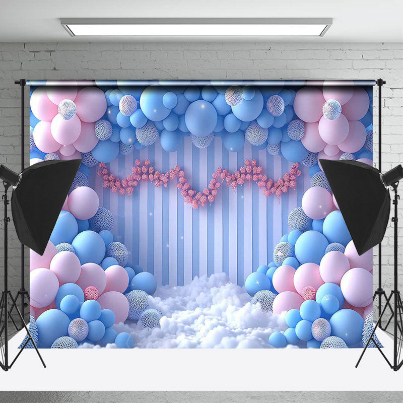 Lofaris Blue Pink Balloon Stripe Wall Photography Backdrop