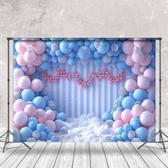 Lofaris Blue Pink Balloon Stripe Wall Photography Backdrop