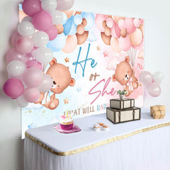 Lofaris Blue Pink Balloon Teddy Bear Gender Reveal Backdrop