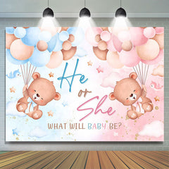 Lofaris Blue Pink Balloon Teddy Bear Gender Reveal Backdrop