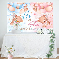 Lofaris Blue Pink Balloon Teddy Bear Gender Reveal Backdrop