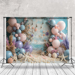 Lofaris Blue Pink Balloons Summer Beach Cake Smash Backdrop