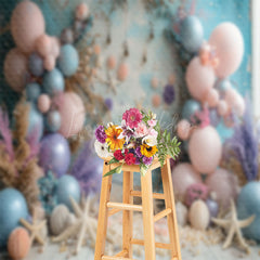 Lofaris Blue Pink Balloons Summer Beach Cake Smash Backdrop