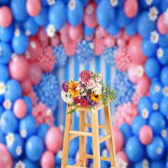 Lofaris Blue Pink Balloons Valentines Day Backdrop For Photo