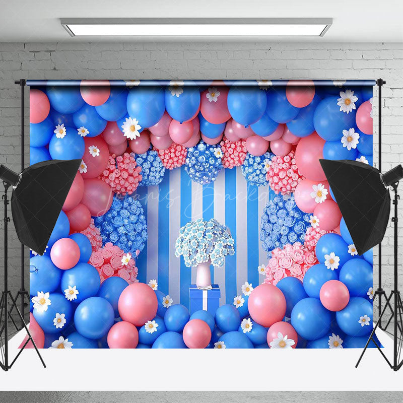 Lofaris Blue Pink Balloons Valentines Day Backdrop For Photo