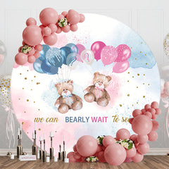 Lofaris Blue Pink Bearly Wait Round Gender Reveal Backdrop