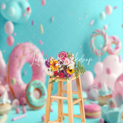 Lofaris Blue Pink Candyland Donuts Backdrop For Cake Smash