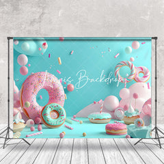 Lofaris Blue Pink Candyland Donuts Backdrop For Cake Smash