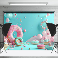 Lofaris Blue Pink Candyland Donuts Backdrop For Cake Smash