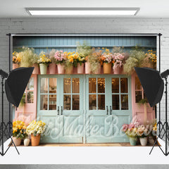 Lofaris Blue Pink Door Floral Vase Backdrop For Photography