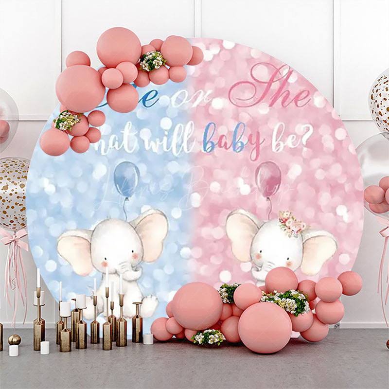 Lofaris Blue Pink Elephant Bokeh Round Baby Shower Backdrop