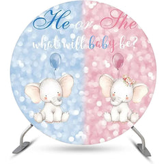 Lofaris Blue Pink Elephant Bokeh Round Baby Shower Backdrop