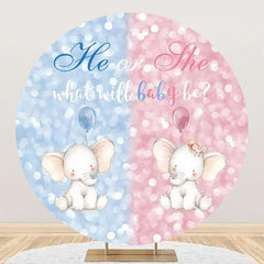 Lofaris Blue Pink Elephant Bokeh Round Baby Shower Backdrop