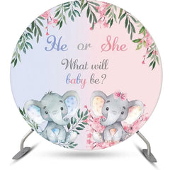 Lofaris Blue Pink Elephant Leaves Round Baby Shower Backdrop