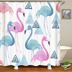 Lofaris Blue Pink Flamingo Triangle Pattern Shower Curtain